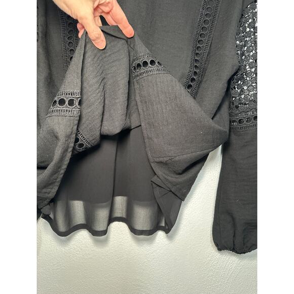 TUCKERNUCK Eyelet Jane Blouse Top M Black Bishop Sleeve Sheer Layer Coquette - Picture 7 of 14
